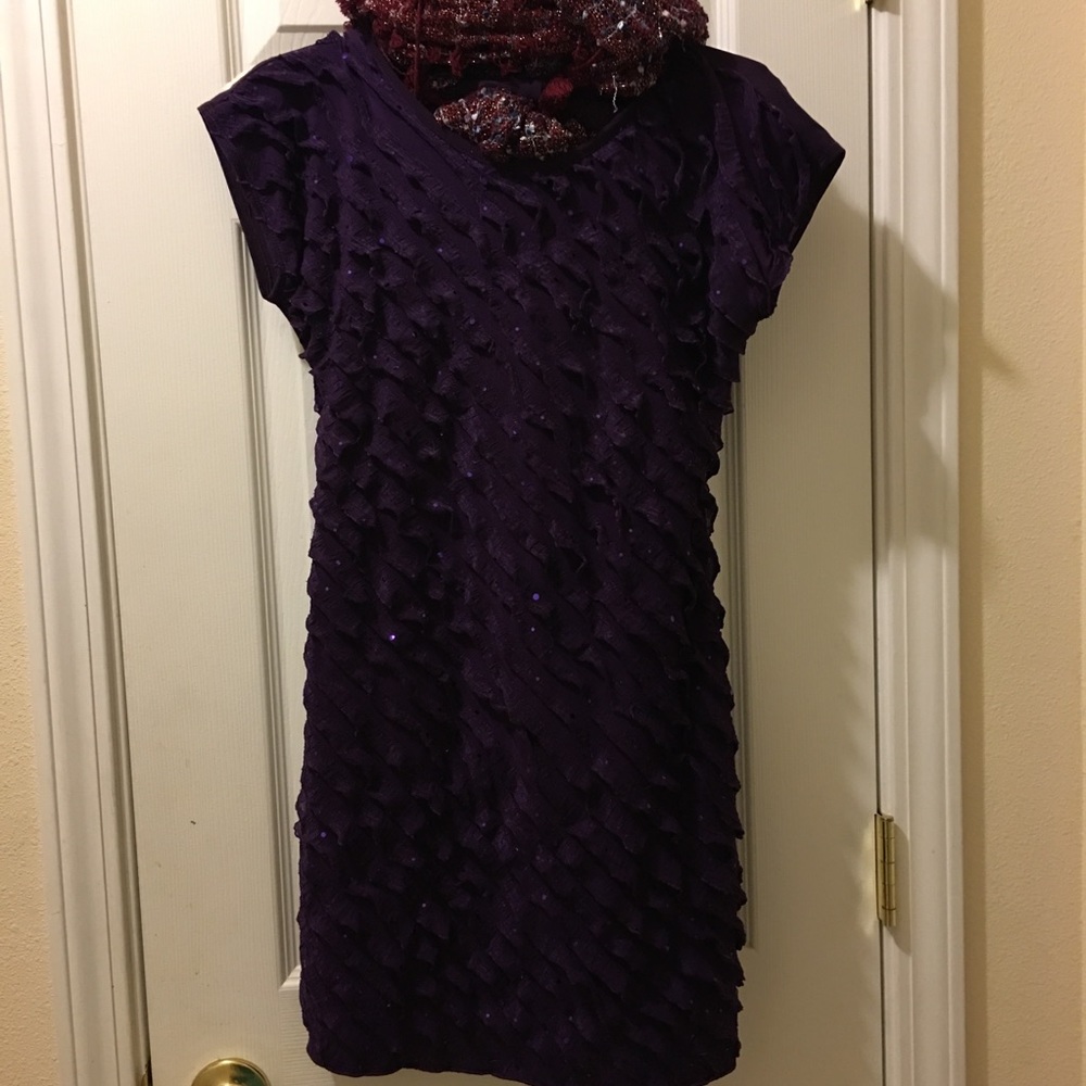 Volume One Kids Purple Ruffled Sequin Dress